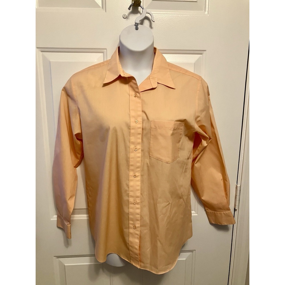Foxcroft Women's Sz 12 Long Sleeve Shirt Button Peach Orange Wrinkle Free